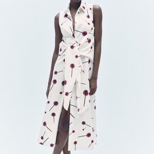 Zara White Dress with Red Floral Print